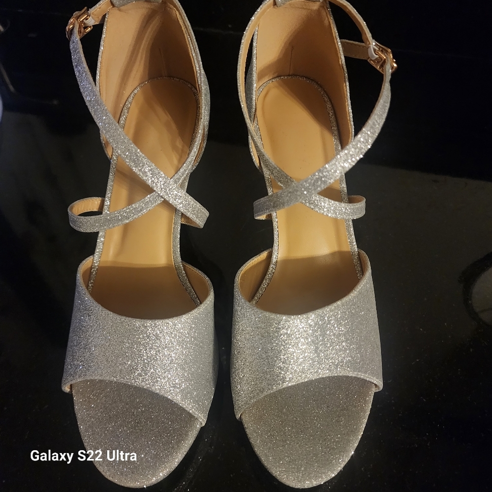 Silver glitter, formal Shoes size 8.